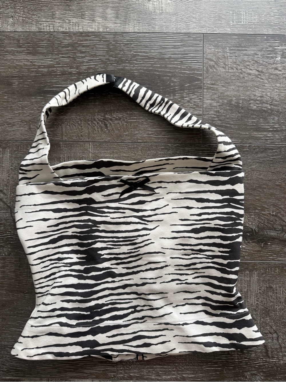 Miaou Black and White Zebra Print Halter Crop Top